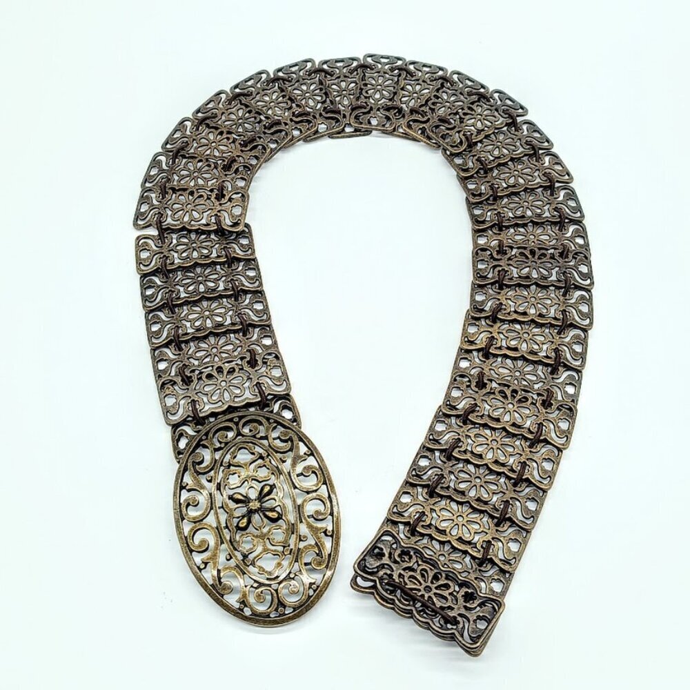 Vintage Bronze Finish Metal Chain Wide Stretch Belt